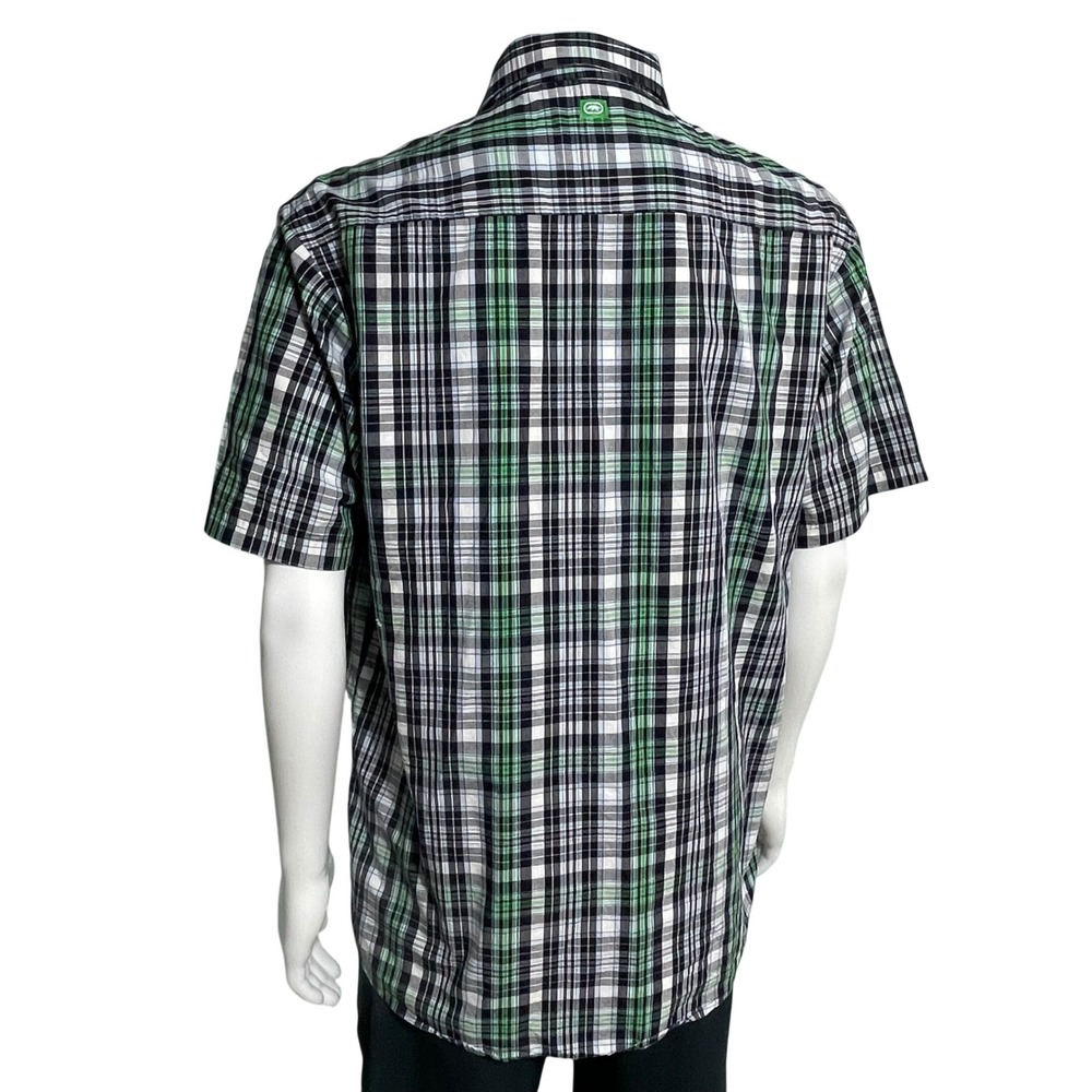 Ecko Unltd Y2K Mens Classic Material Large Plaid Button Down Shirt Short Sleeve - Picture 3 of 10